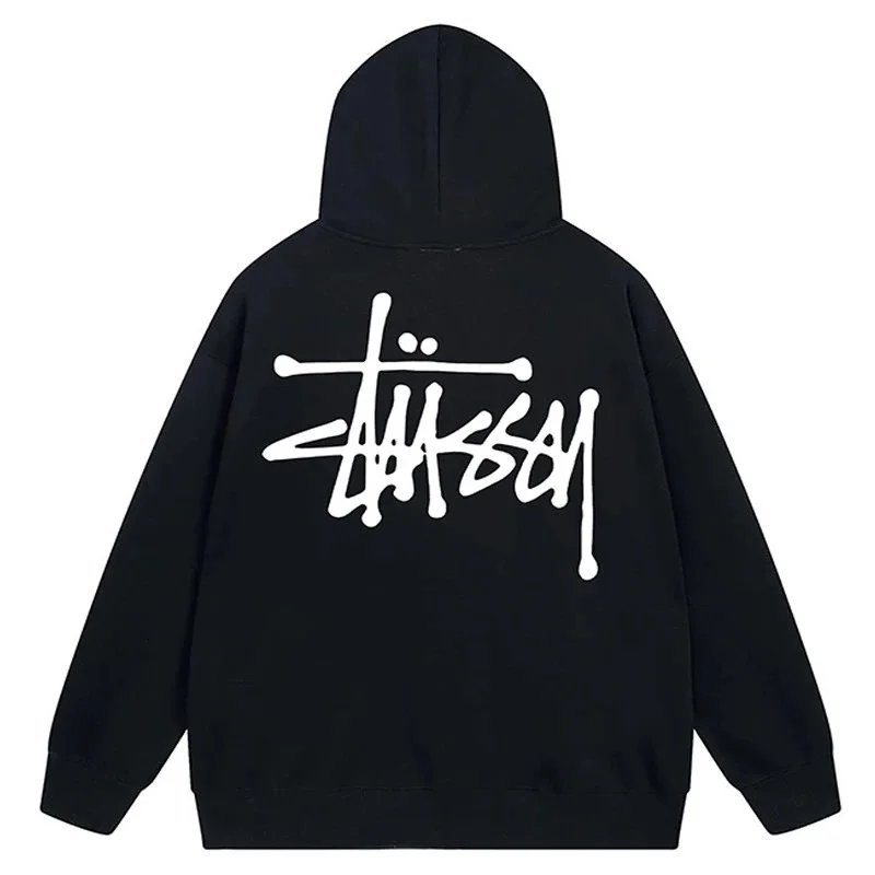 Stussy Black Hoodie with White Logo Print
