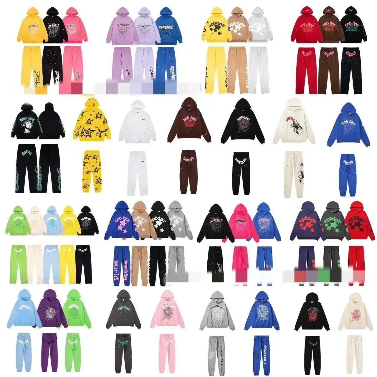 Spider Brand Colorful Hoodie and Pants Sets for Men Women